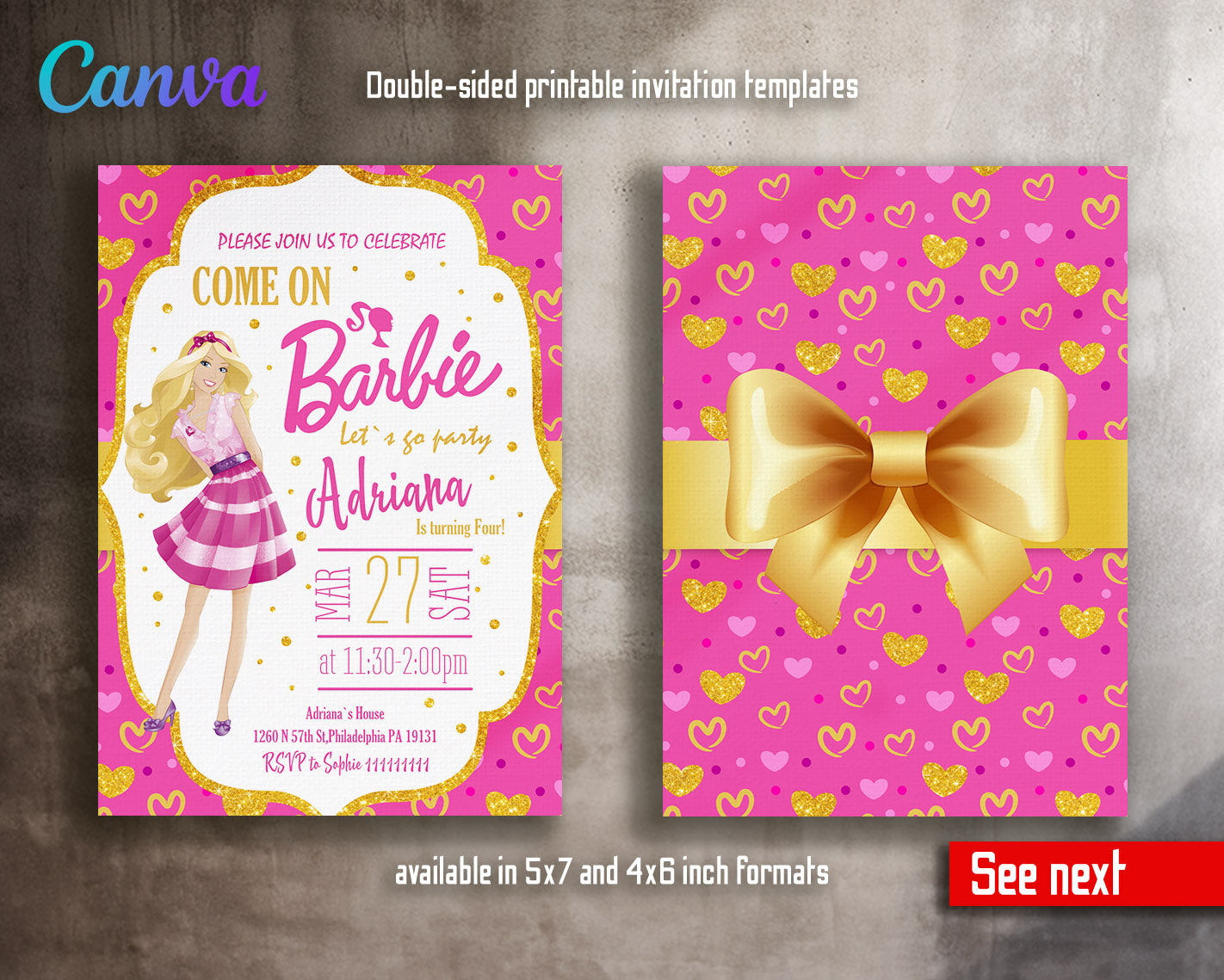 Barbie Pink  customizable invitation template | Share or Print | girl | LA255