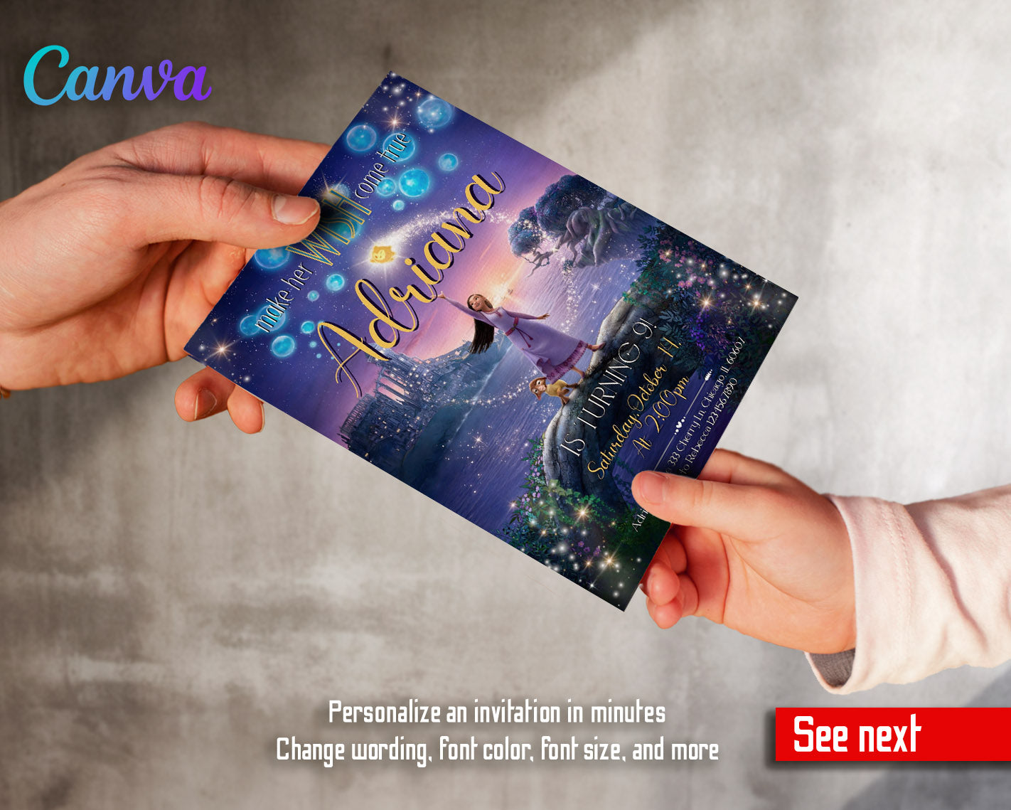 Wish Magic Asha customizable invitation template | Share or Print | girl | ZR158