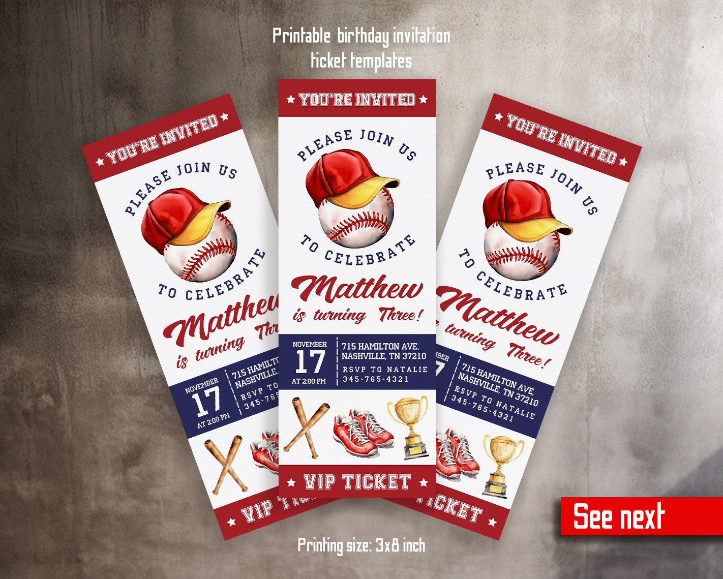 Baseball MLB Sport customizable invitation template | Share or Print | boy | RT222