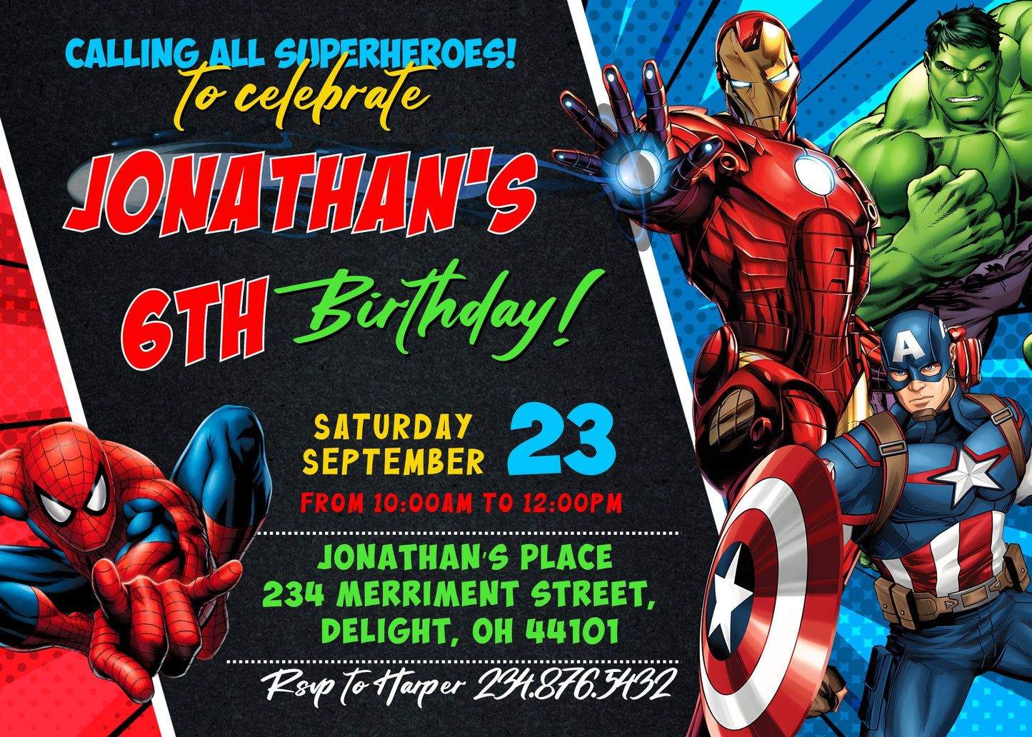 Avengers Marvel Superhero  customizable invitation template | Share or Print | boy | AX762