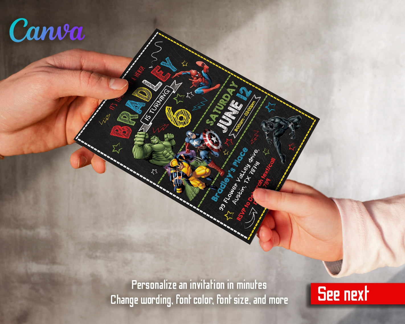 Avengers Marvel Superhero  customizable invitation template | Share or Print | boy | IT468