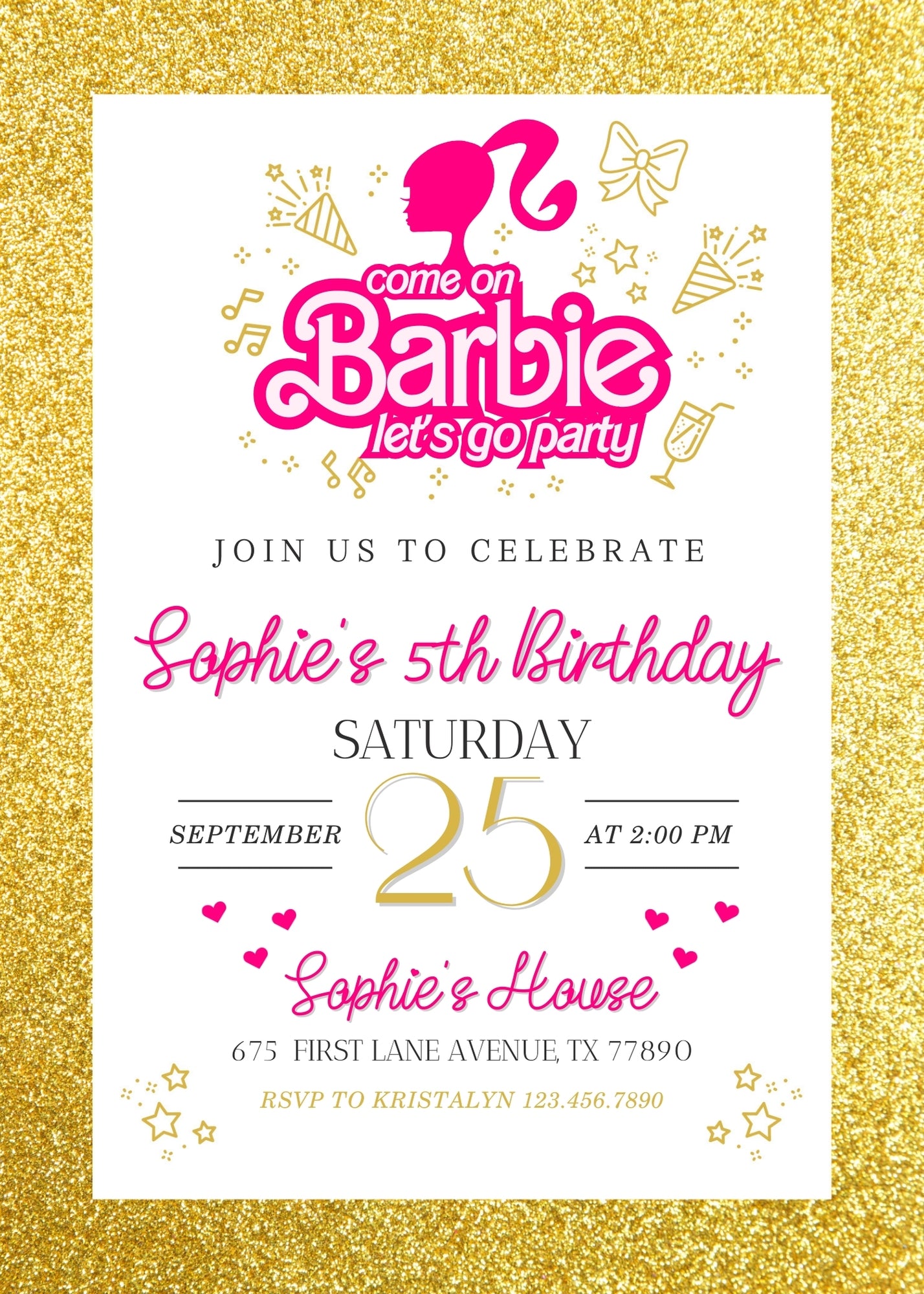 Barbie Pink  customizable invitation template | Share or Print | girl | RG328