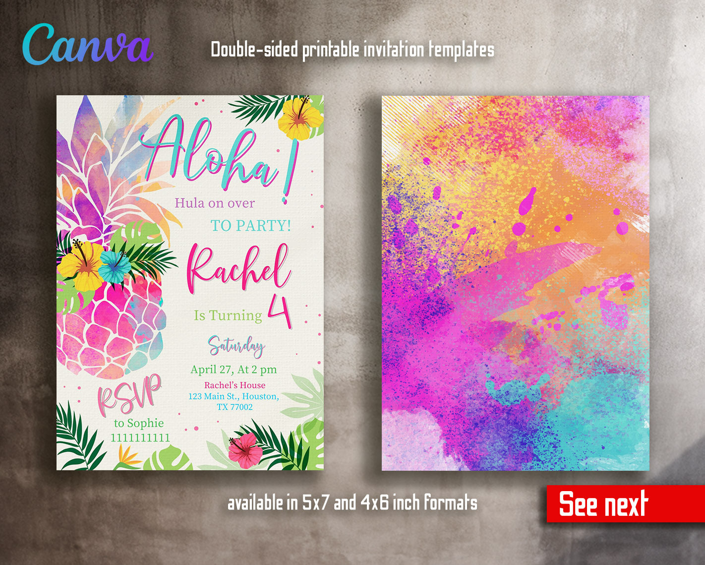 Aloha Luau Party customizable invitation template | Share or Print | girl | TY558