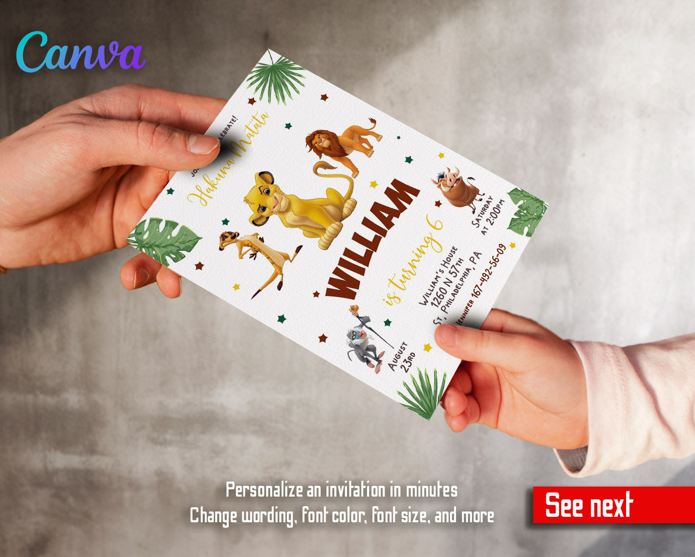 Lion King Simba customizable invitation template | Share or Print |  | XT407