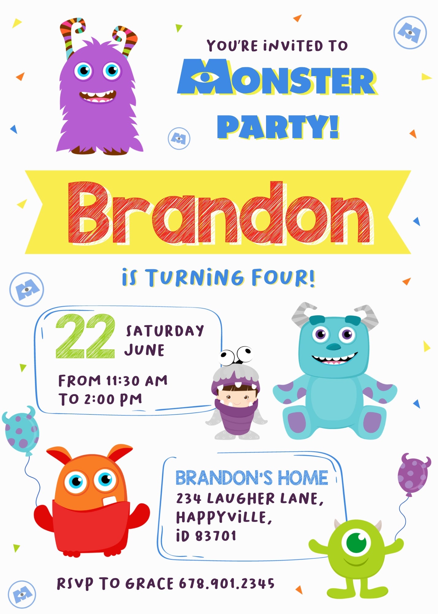 Monsters, Inc.  customizable invitation template | Share or Print |  | LS878