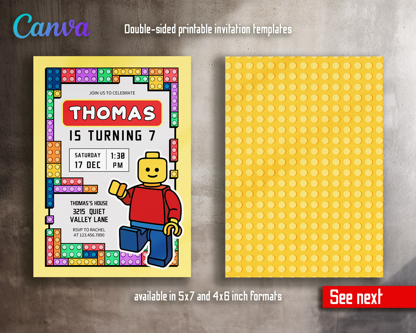 Lego Minifigures  customizable invitation template | Share or Print |  | VD495