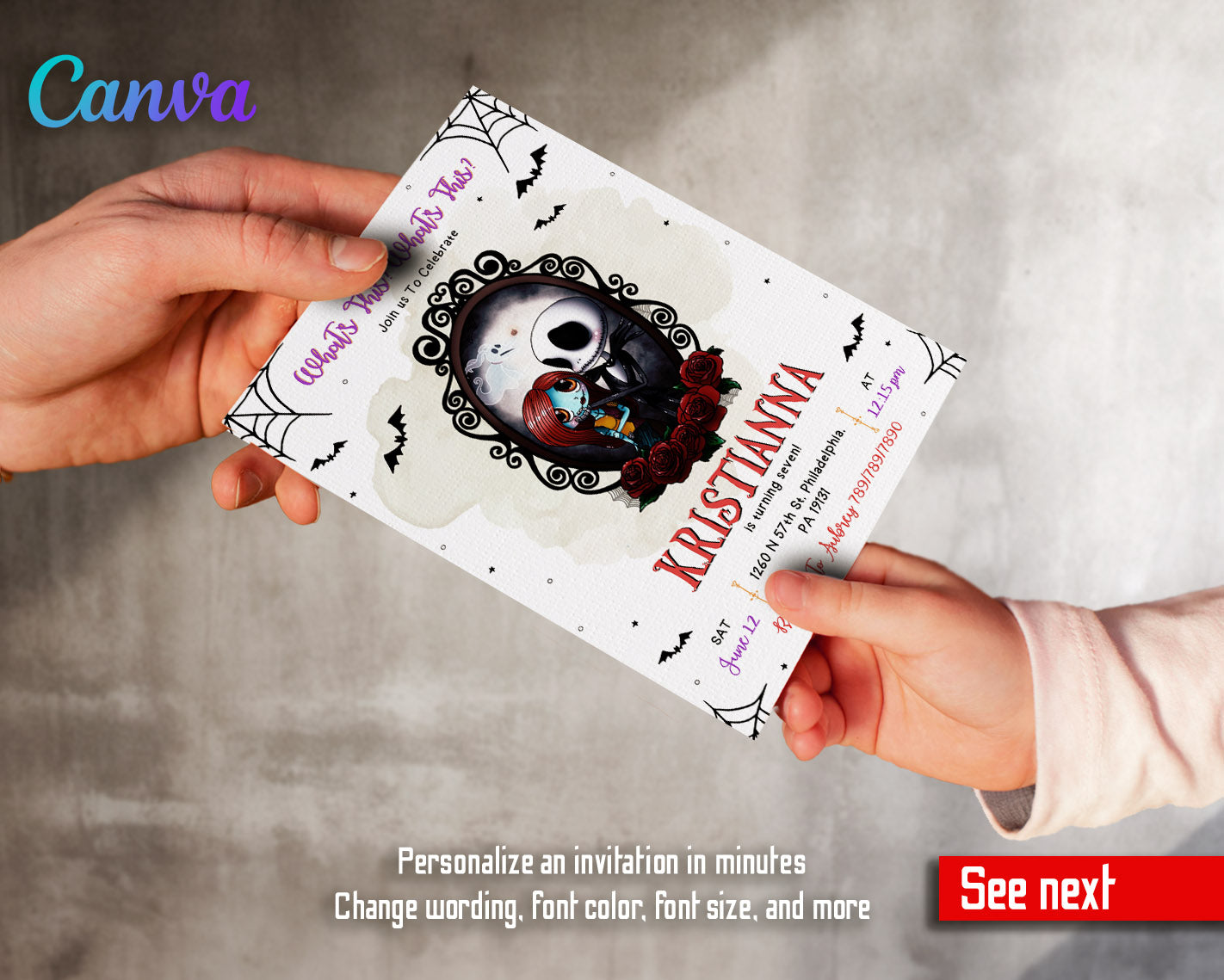 The Nightmare Before Christmas Halloween customizable invitation template | Share or Print |  | QY975