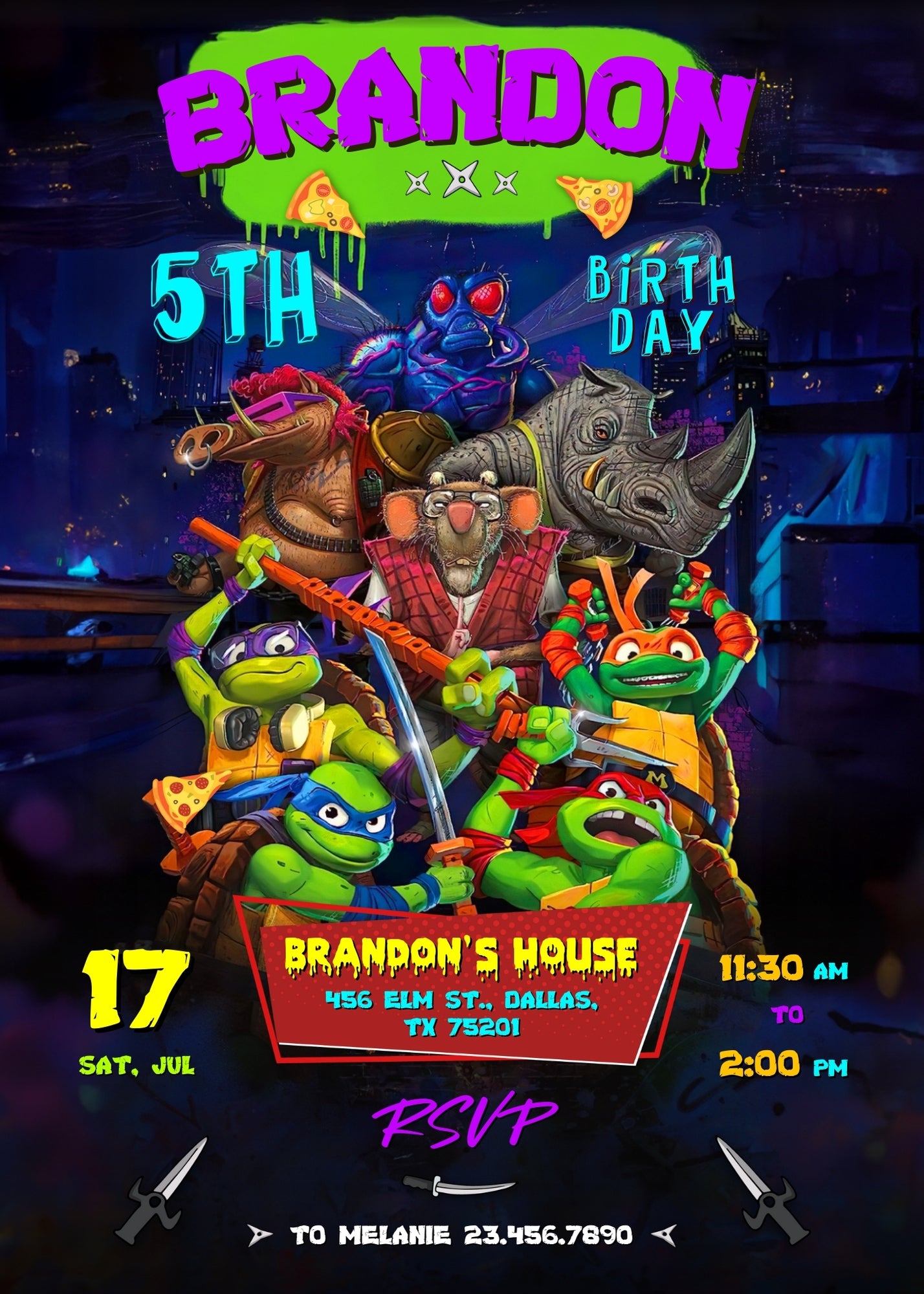 Teenage Mutant Ninja Turtles Mutant Mayhem customizable invitation template | Share or Print | boy | FK071