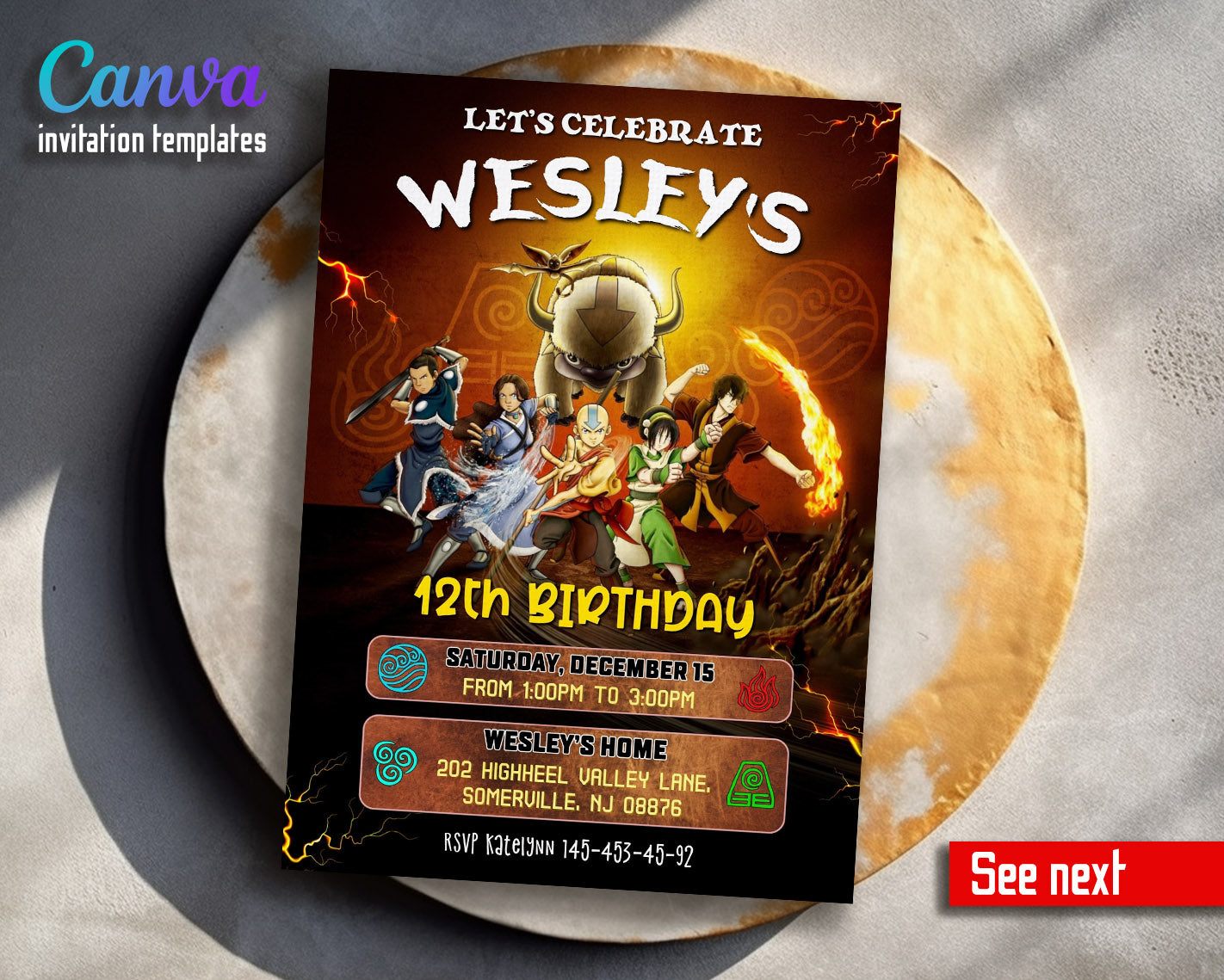 Avatar The Last Airbender  customizable invitation template | Share or Print |  | AV980