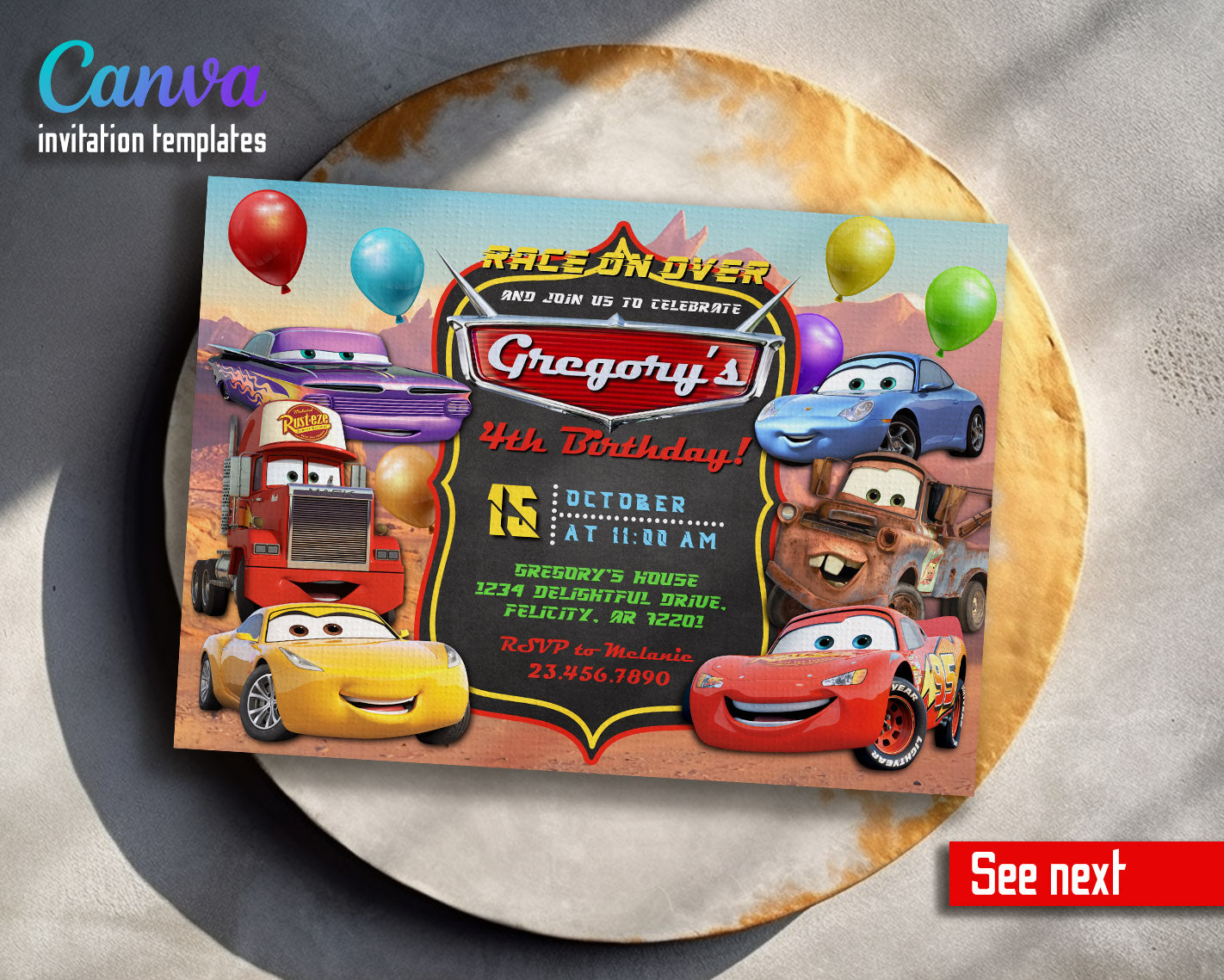 Cars Lightning McQueen customizable invitation template | Share or Print | boy | PJ358