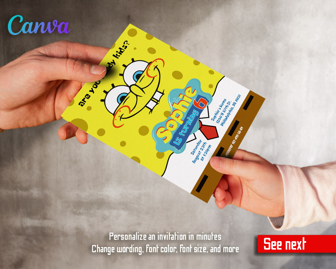 SpongeBob SquarePant customizable invitation template | Share or Print |  | OH131