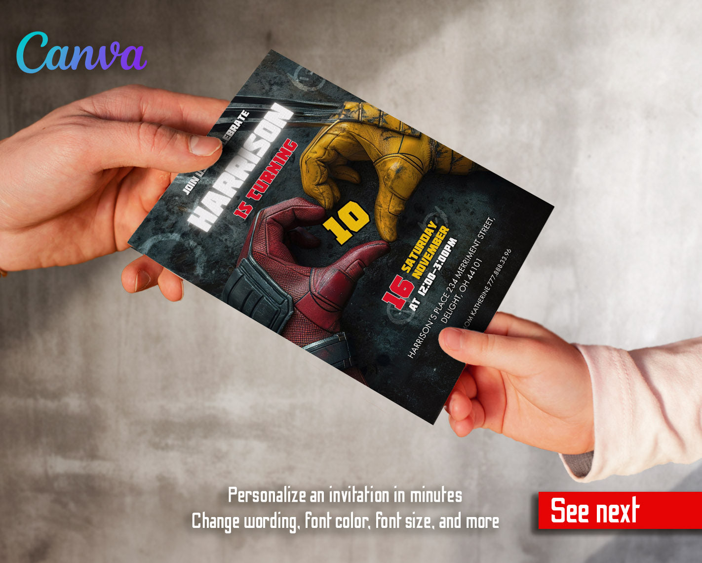 Deadpool Wolverine Marvel  customizable invitation template | Share or Print | boy | LS896