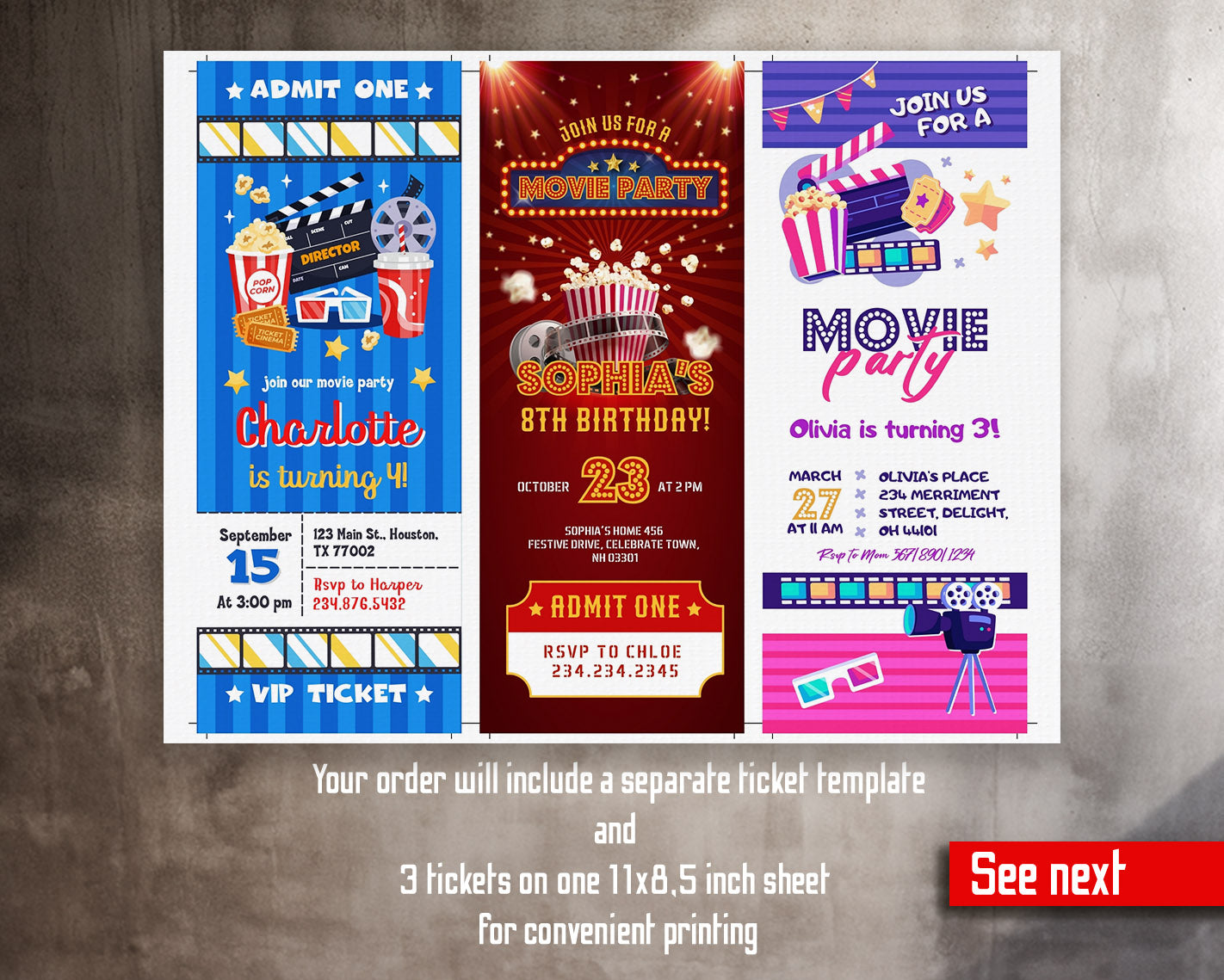 Movie Cinema Party customizable invitation template | Share or Print |  | NX240