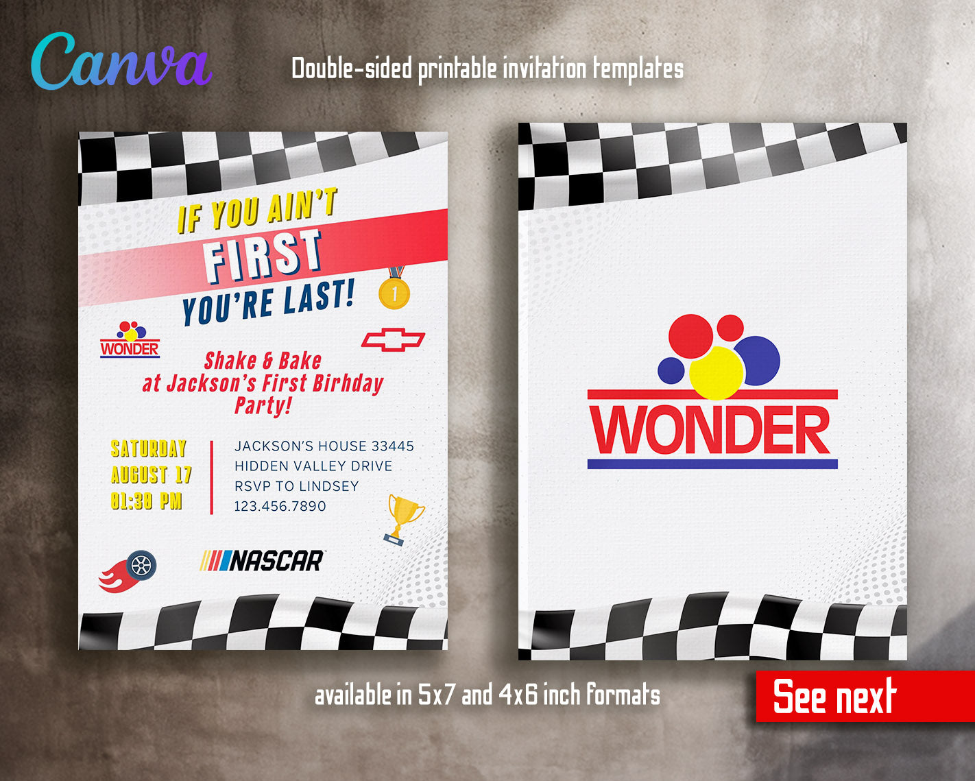 Nascar Ricky Bobby  customizable invitation template | Share or Print | boy | JE739