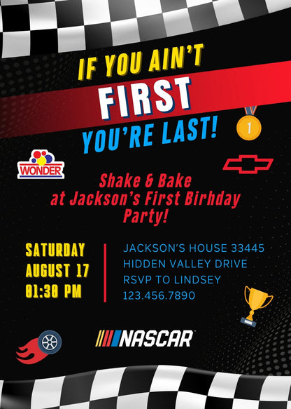 Nascar Ricky Bobby  customizable invitation template | Share or Print | boy | WE322