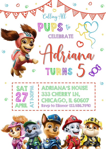 Paw Patrol customizable invite template girl | instant download | Share or Print | AP247