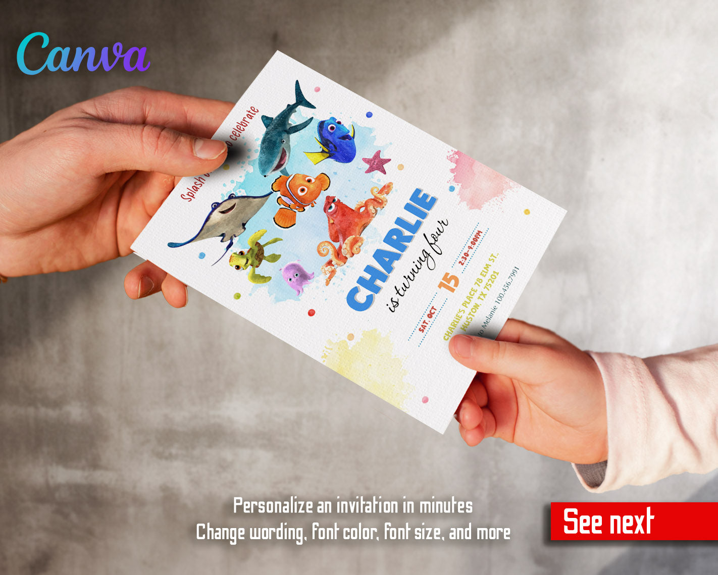 Finding Nemo customizable invitation template | Share or Print |  | AH797