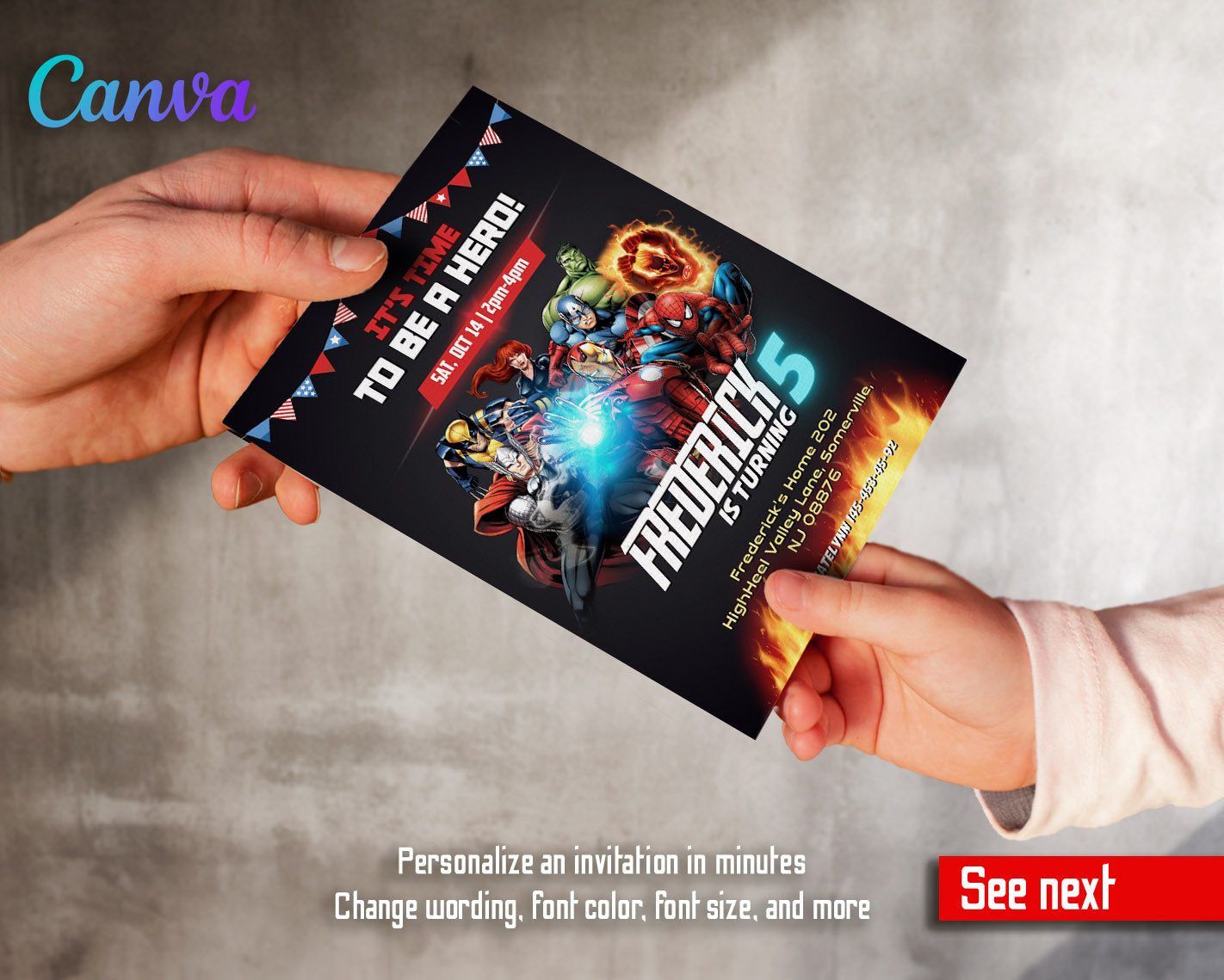 Avengers Marvel Superhero  customizable invitation template | Share or Print | boy | AZ793