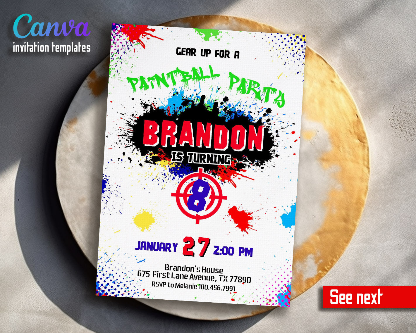 Paintball Airsoft battle customizable invitation template | Share or Print | boy | MU739