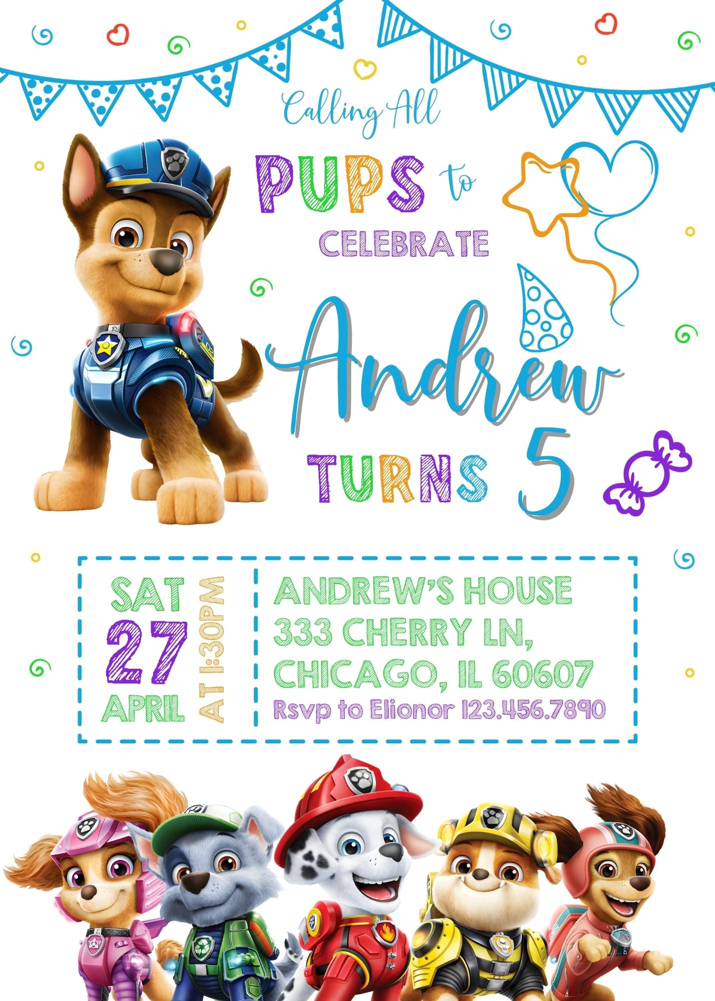 Paw Patrol customizable invite template | instant download | Share or Print | LK986