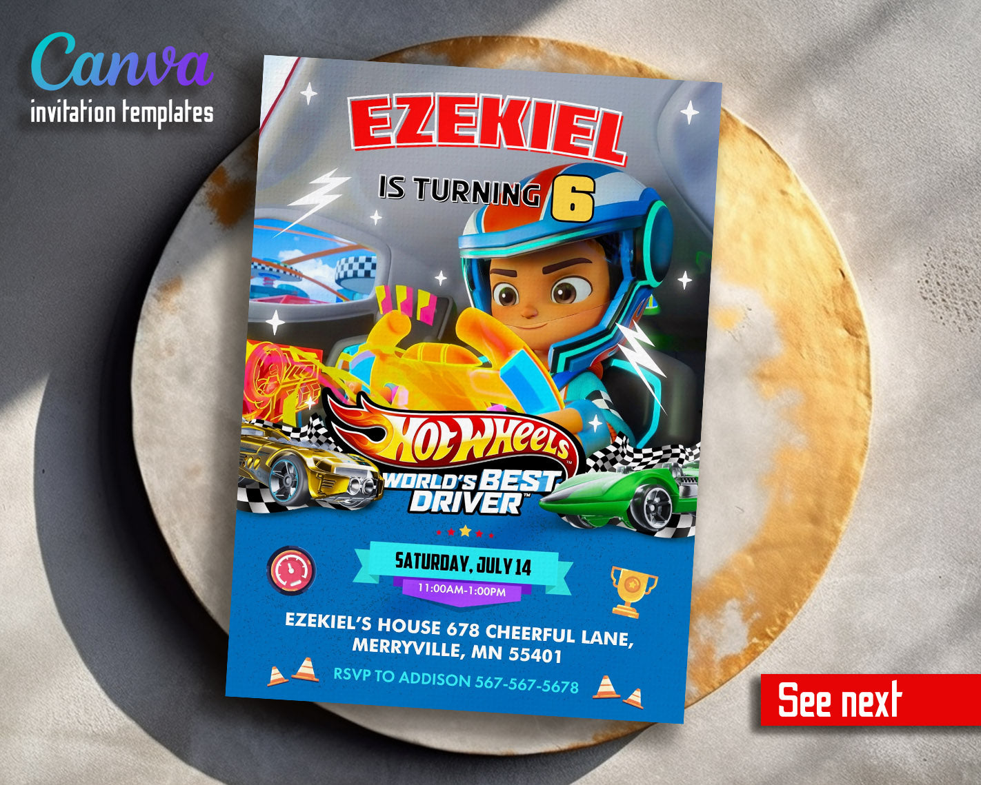 Hot Wheels Let's Race customizable invitation template | Share or Print | boy | AB564