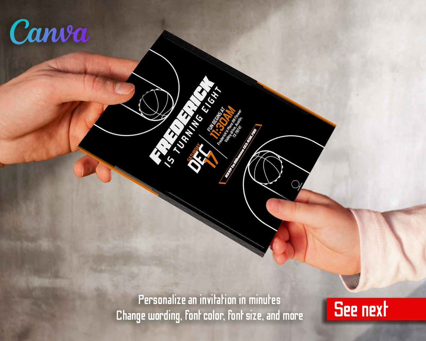 Basketball NBA Slam Dunk  customizable invitation template | Share or Print | boy | IG139