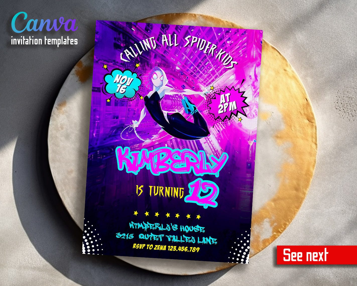 Spider Gwen Ghost Spidey  customizable invitation template | Share or Print | girl | XF959