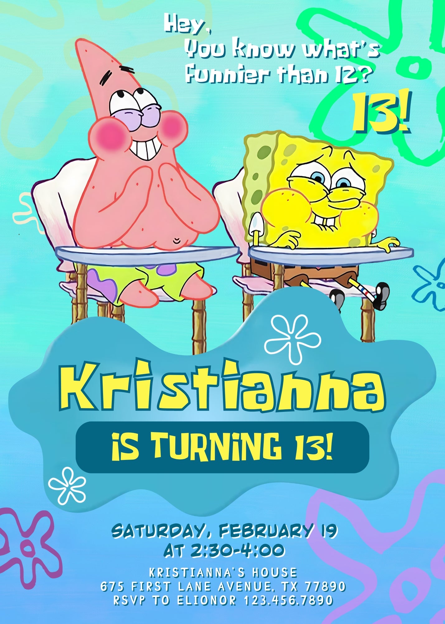 SpongeBob SquarePant customizable invitation template | Share or Print |  | VJ289