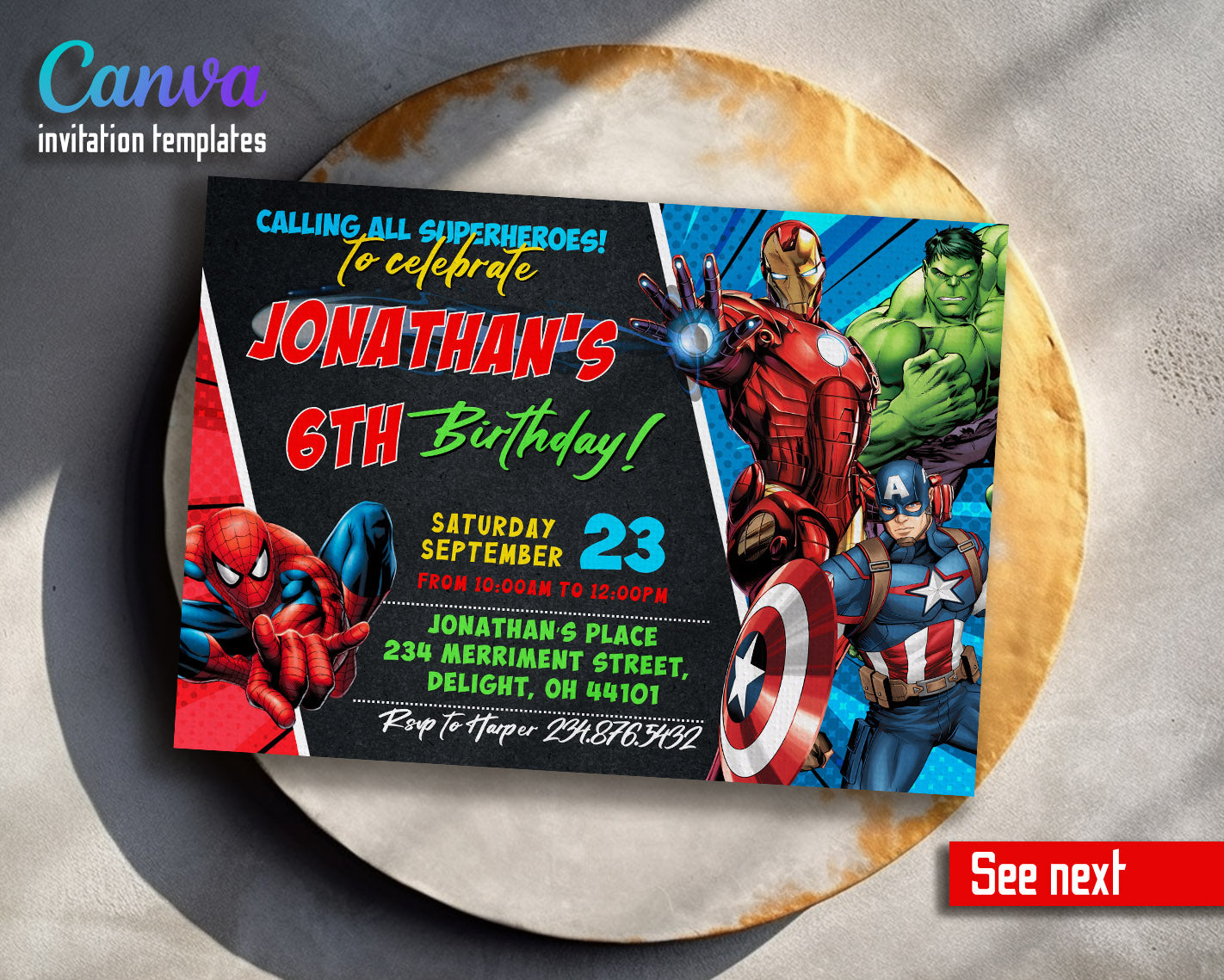 Avengers Marvel Superhero  customizable invitation template | Share or Print | boy | AX762