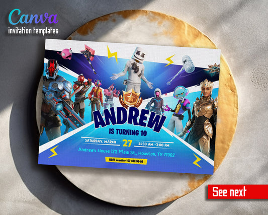 Fortnite gamer   customizable invitation template | Share or Print | boy | LA340