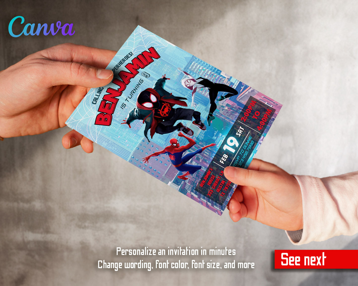 Spider Man Across the Spider-Verse customizable invitation template | Share or Print | boy | AO775