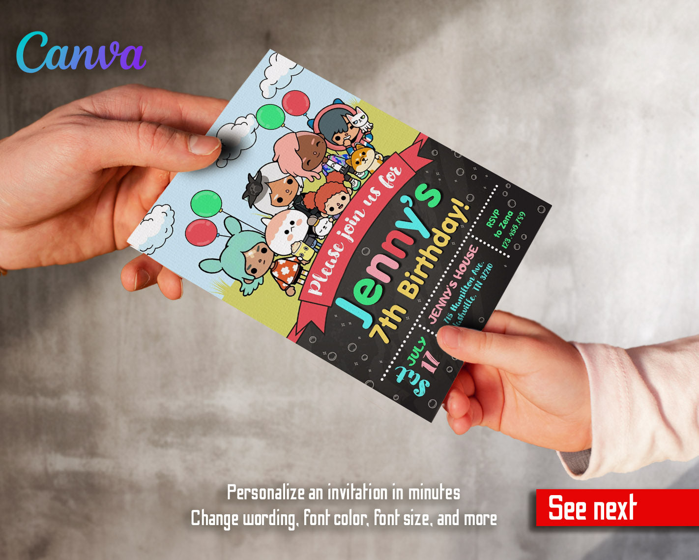 Toca Boca World Gamer customizable invitation template | Share or Print |  | DB334