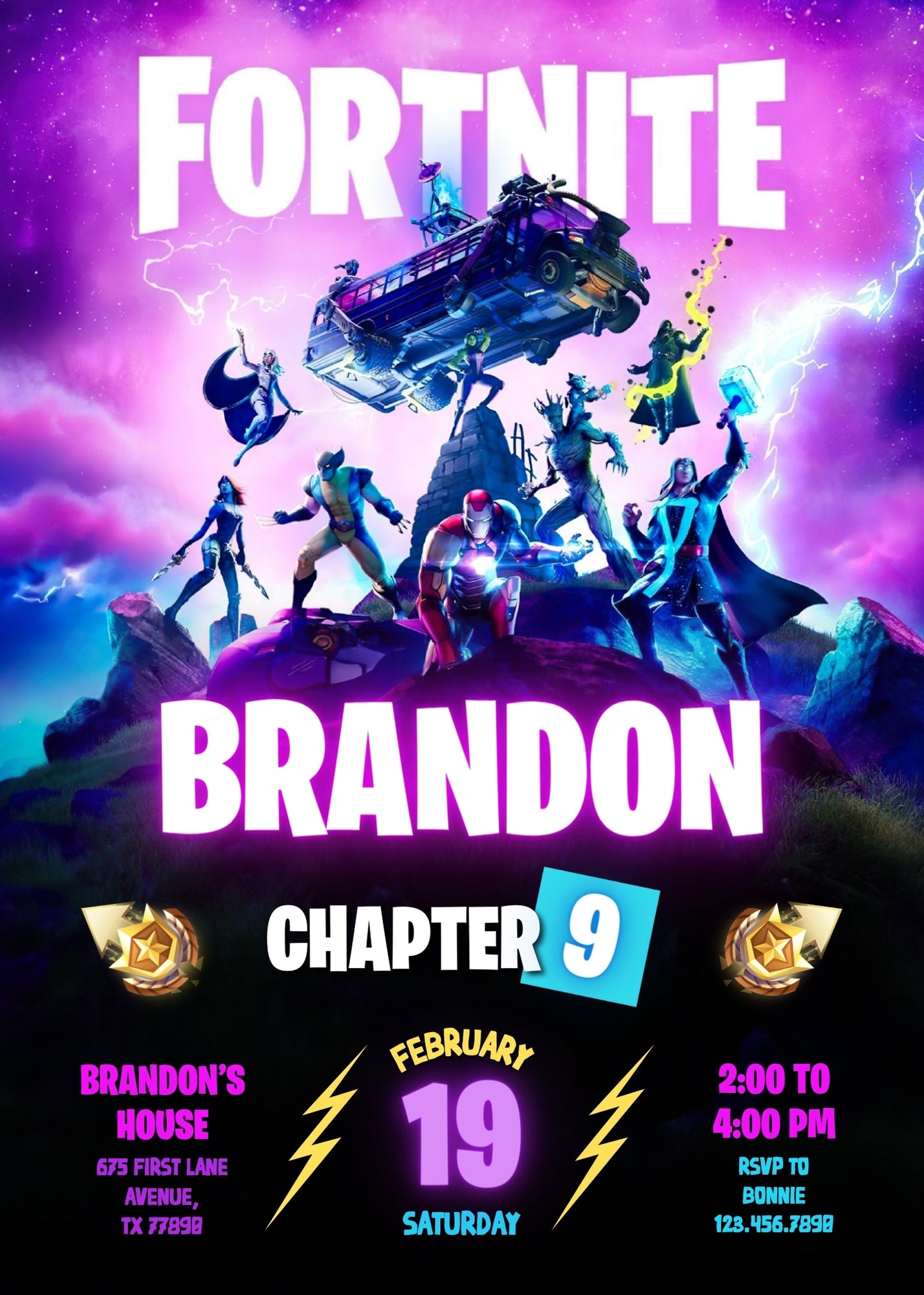 Fortnite gamer customizable invitation template | Share or Print | boy | PO776