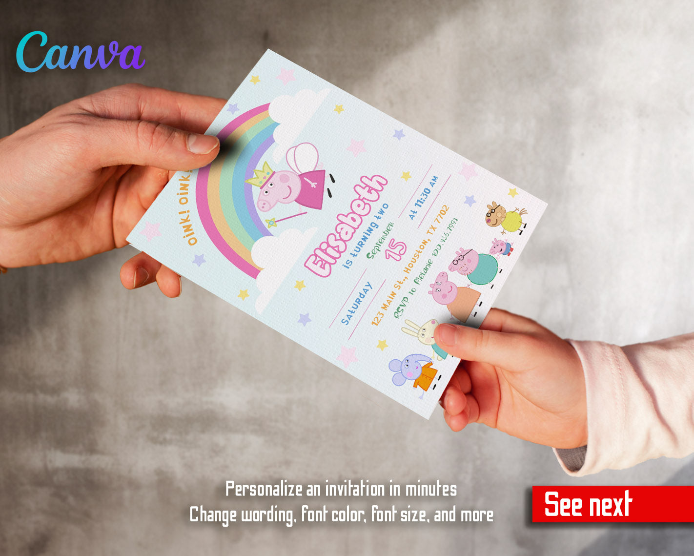 Peppa Pig customizable invitation template | Share or Print | girl | QT639