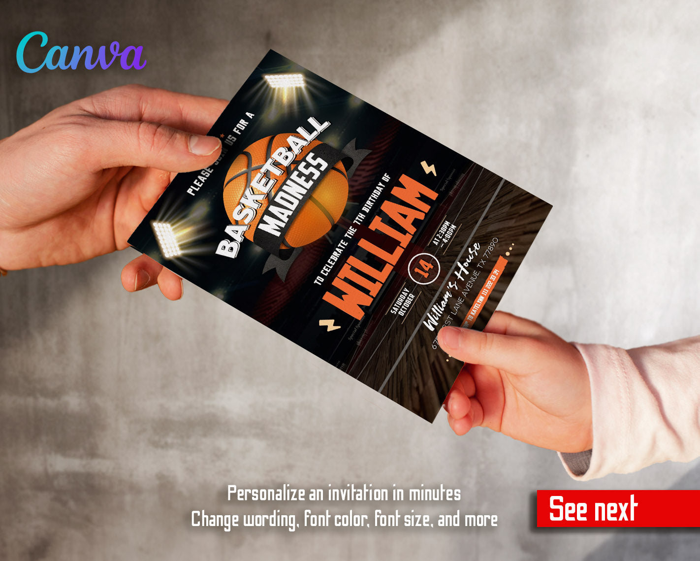 Basketball NBA Slam Dunk  customizable invitation template | Share or Print | boy | WK870