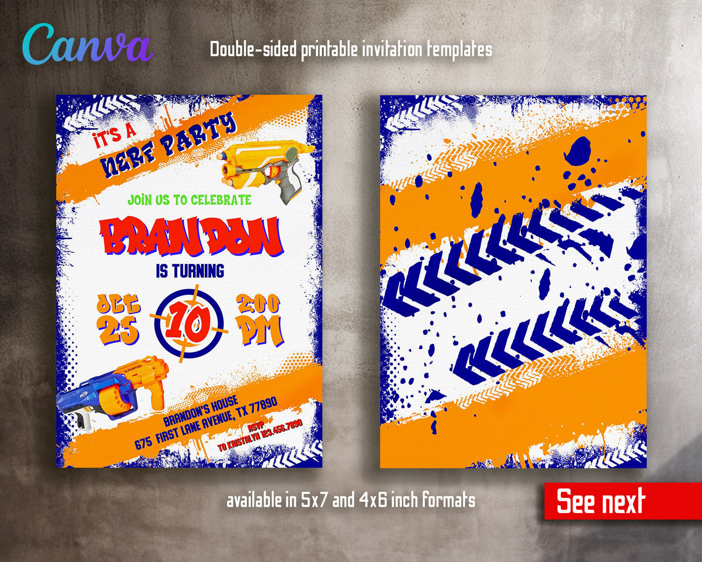 NERF Dart Wars  customizable invitation template | Share or Print | boy | DR918