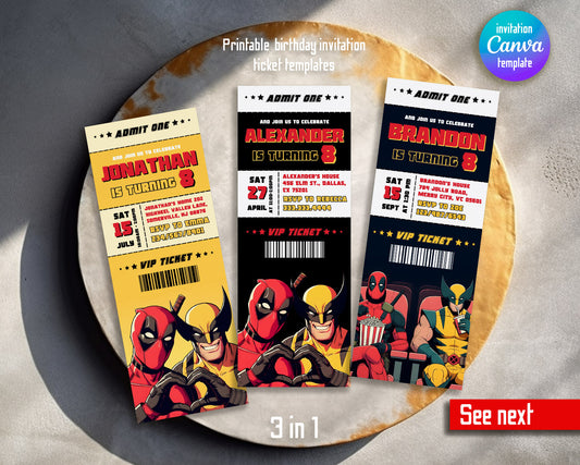 Deadpool Wolverine Marvel customizable invitation template | Share or Print | boy | BL090