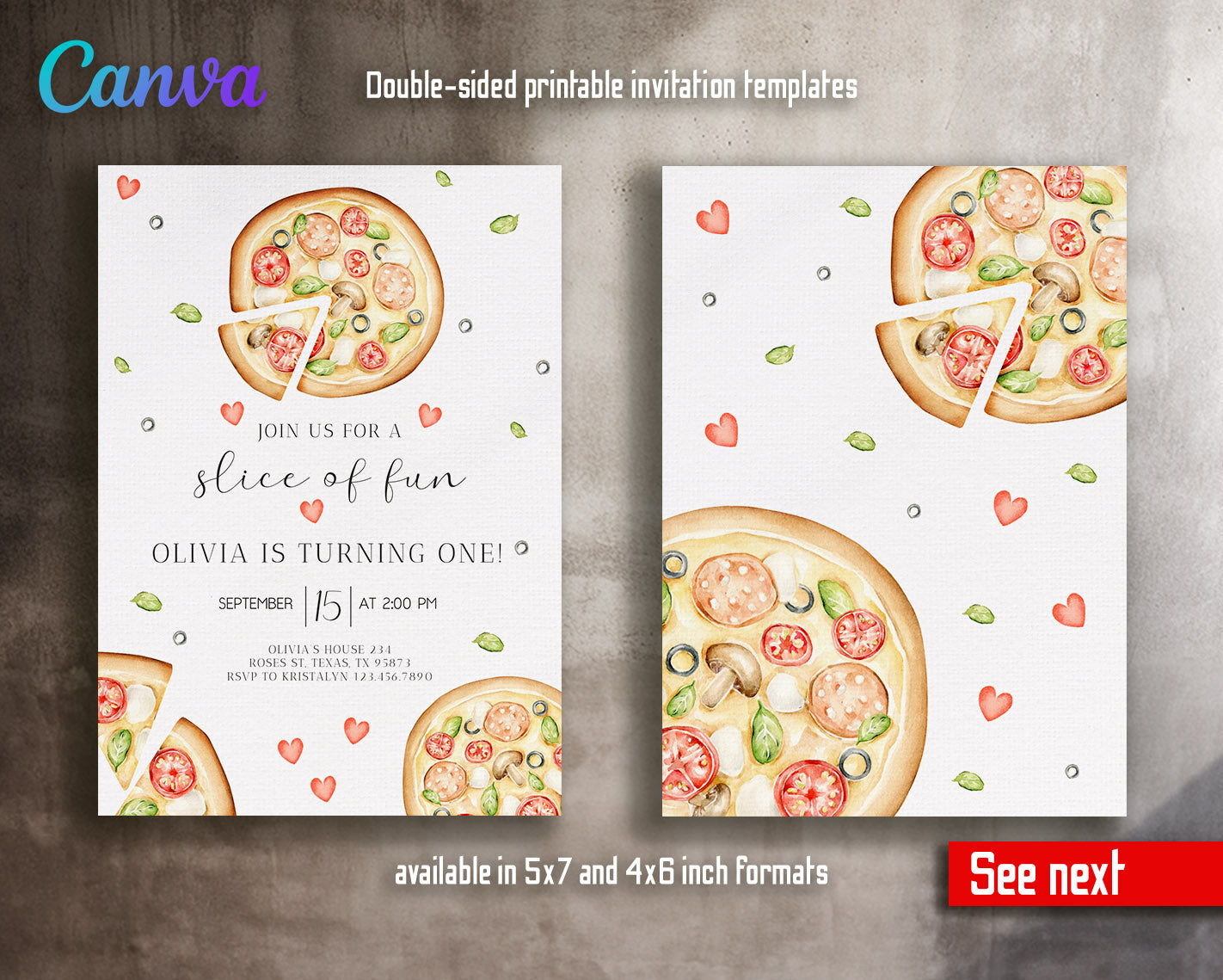 Pizza 1st Party customizable invitation template | Share or Print |  | UJ513