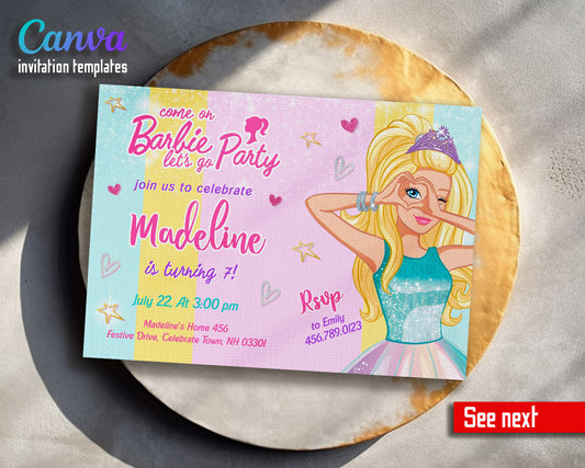 Barbie Pink  customizable invitation template | Share or Print | girl | MS160