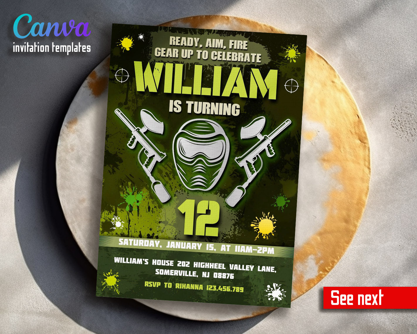 Paintball Airsoft battle customizable invitation template | Share or Print | boy | RP315