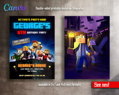 Minecraft Gamer customizable invitation template | Share or Print | | CB153