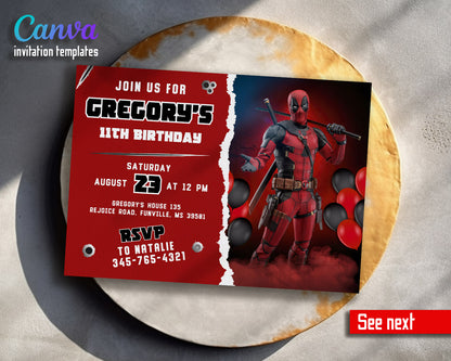 Deadpool Marvel  customizable invitation template | Share or Print | boy | YZ069