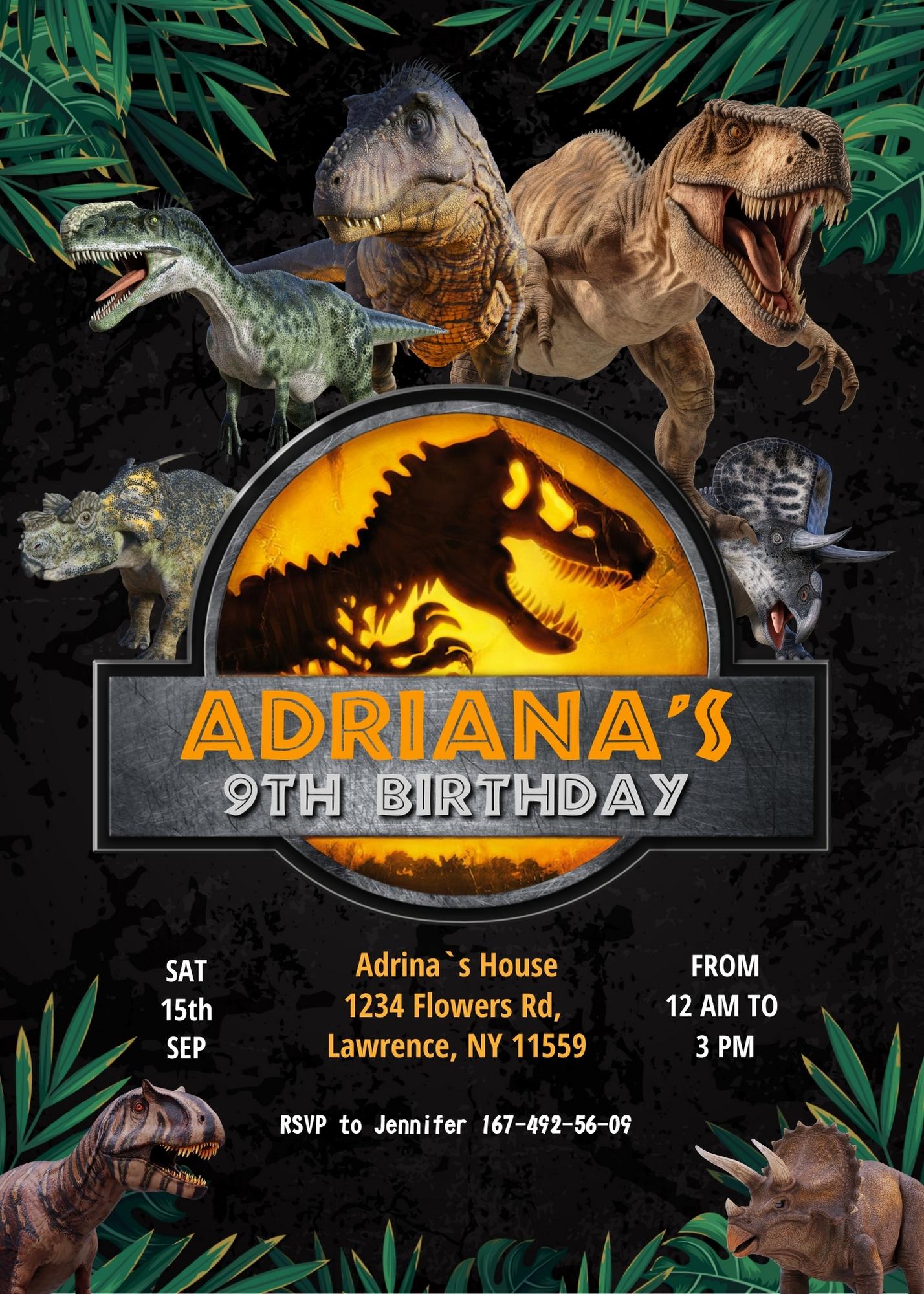 Jurassic World Dinosaur customizable invitation template | Share or Print |  | EC602