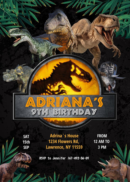 Jurassic World Dinosaur customizable invitation template | Share or Print |  | EC602