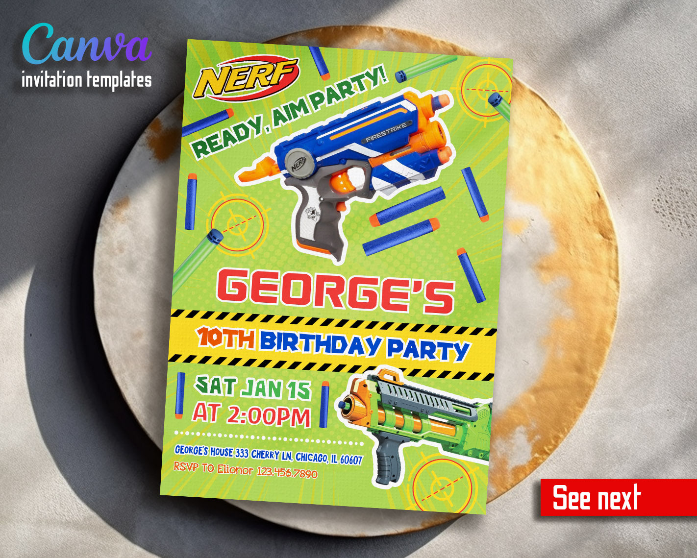 NERF Dart Wars  customizable invitation template | Share or Print | boy | AB927