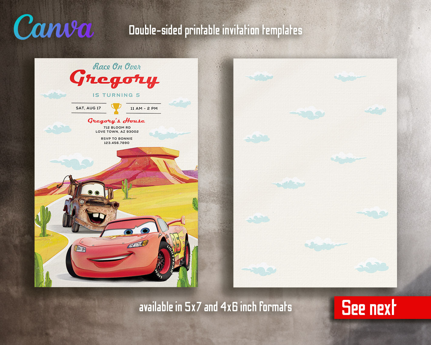 Cars Lightning McQueen customizable invitation template | Share or Print | boy | KC879