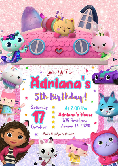 Gabby's Dollhouse Kitten customizable invitation template | Share or Print | girl | PV720