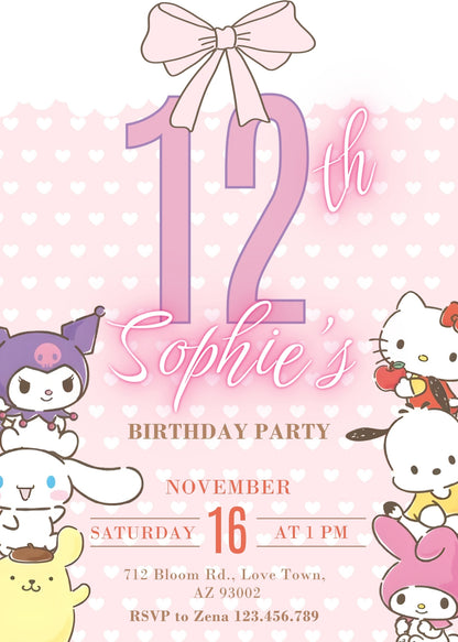 My Melody Hello Kitty Sanrio customizable invitation template | Share or Print | girl | KZ106