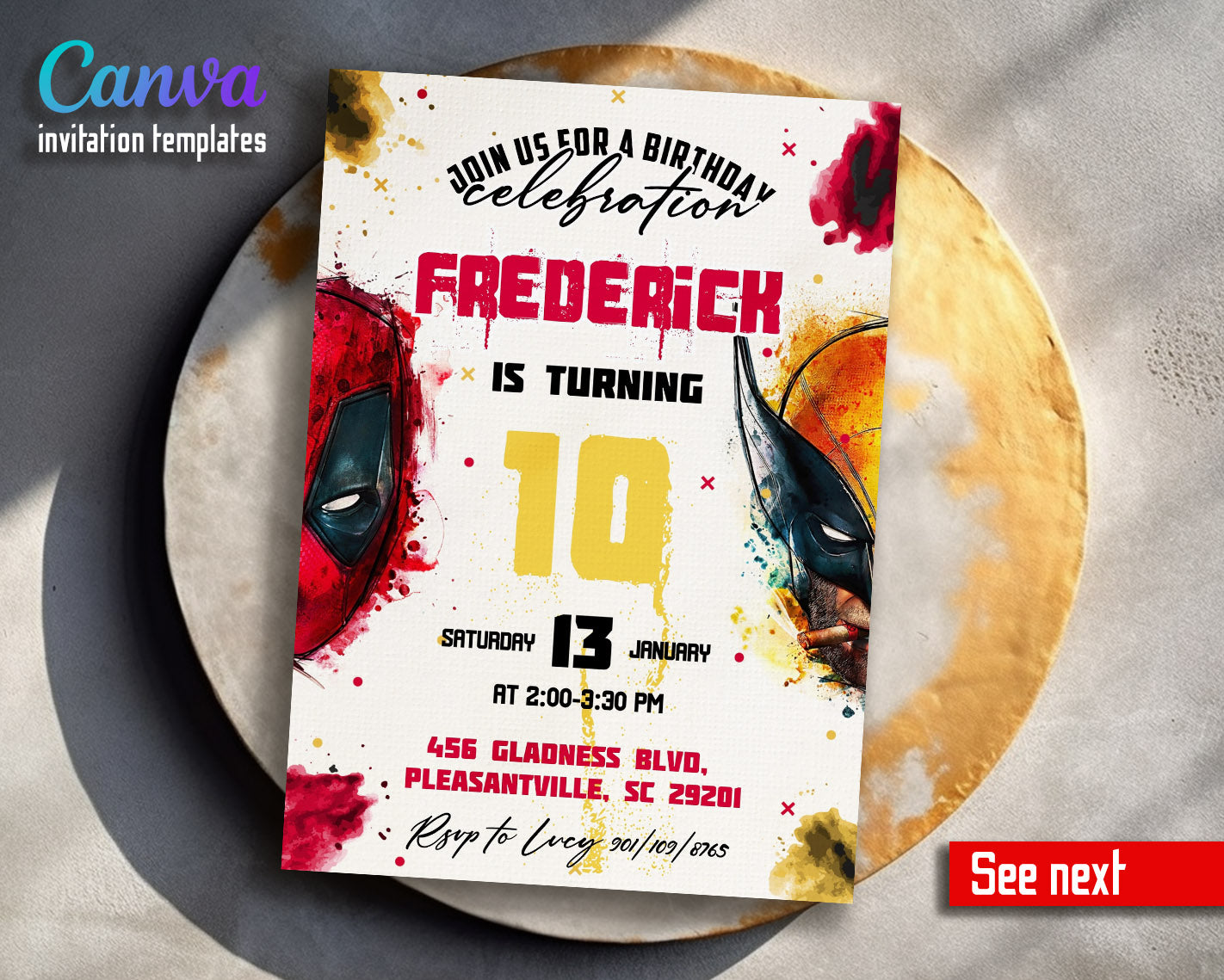 Deadpool Wolverine Marvel  customizable invitation template | Share or Print | boy | RD283