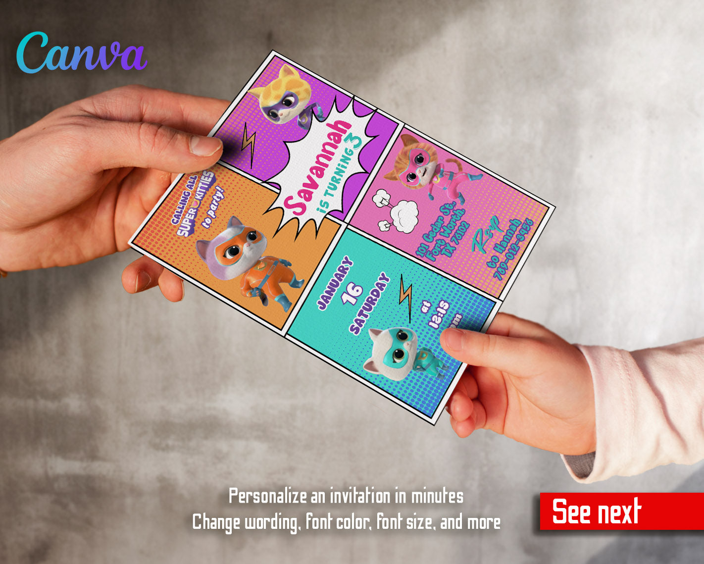 SuperKitties  customizable invitation template | Share or Print |  | CT247